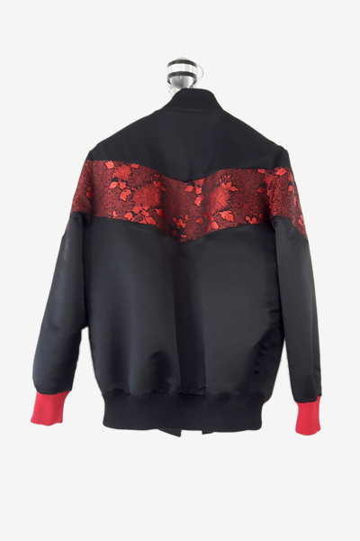 Thumbnail: Black and Red Brocade Bomber Jacket