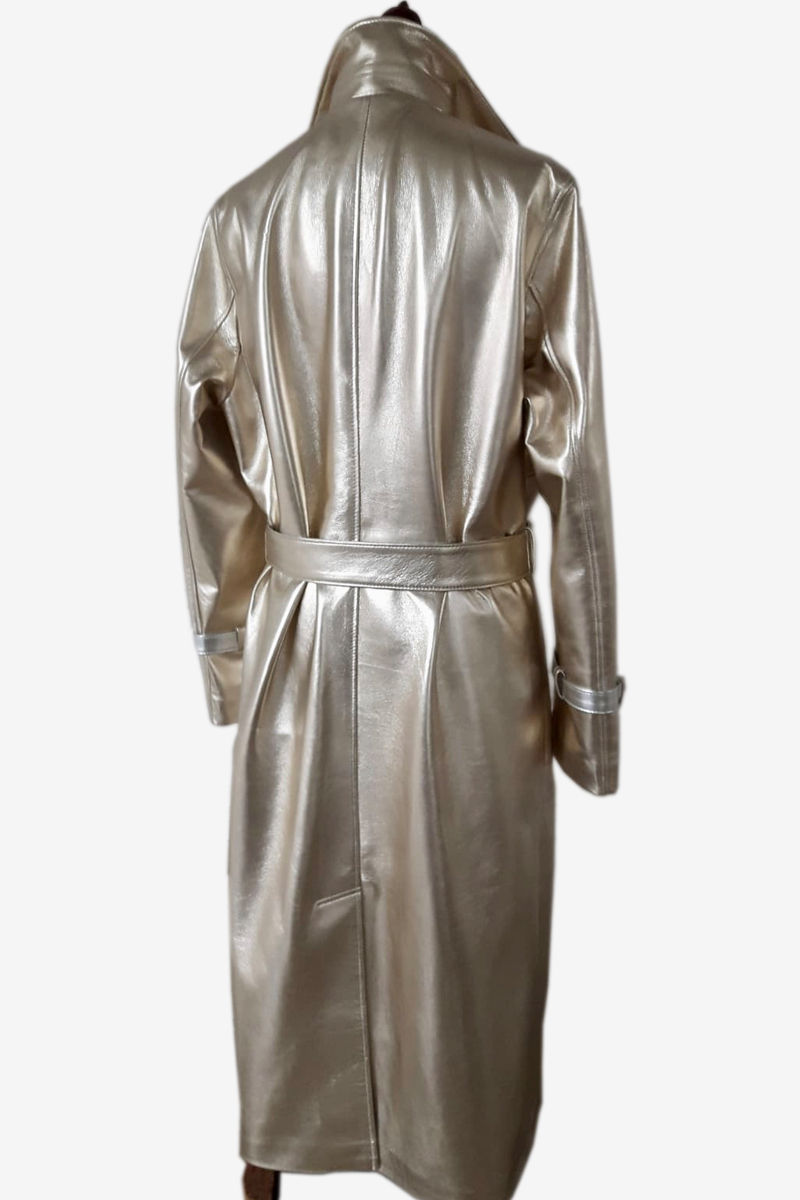 Thumbnail: Bespoke Gold Lambskin Leather Trench Coat