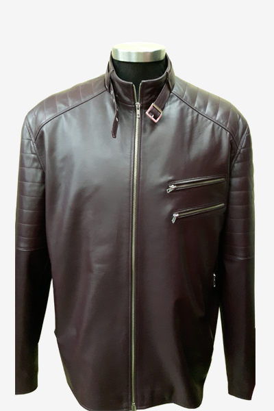 Brown Quilted Leather Racer Jacket