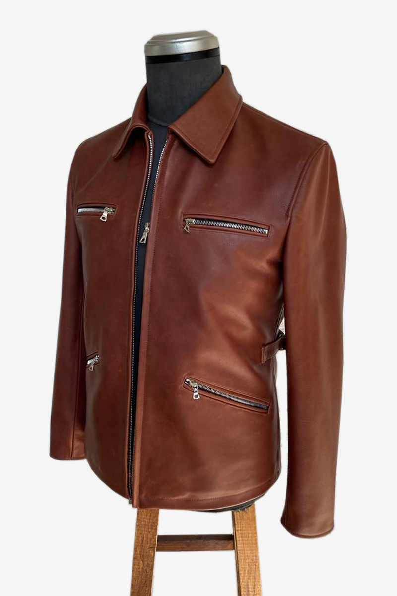 Bespoke Brown Cowhide Leather Jacket Leather Garments HK