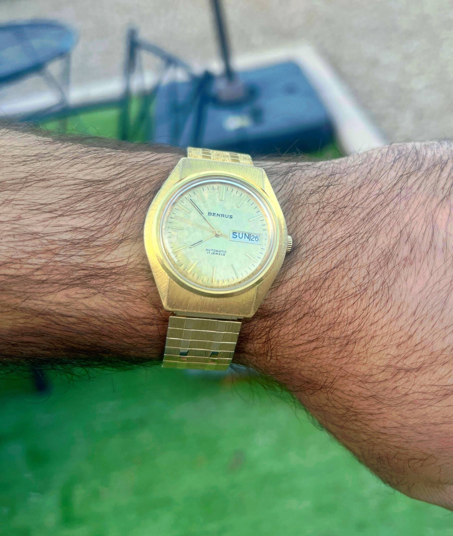 Vintage Benrus Automatic 17 Jewel Gold Tone Day-Date Watch – Serviced & Running