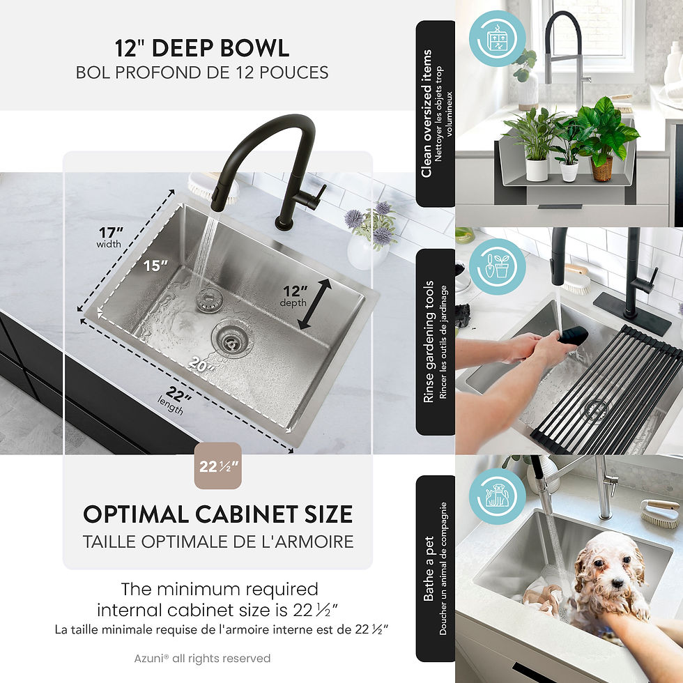 Miniature : OPEN BOX A C122 AZUNI 22" CALAIS Single Bowl Laundry Sink
