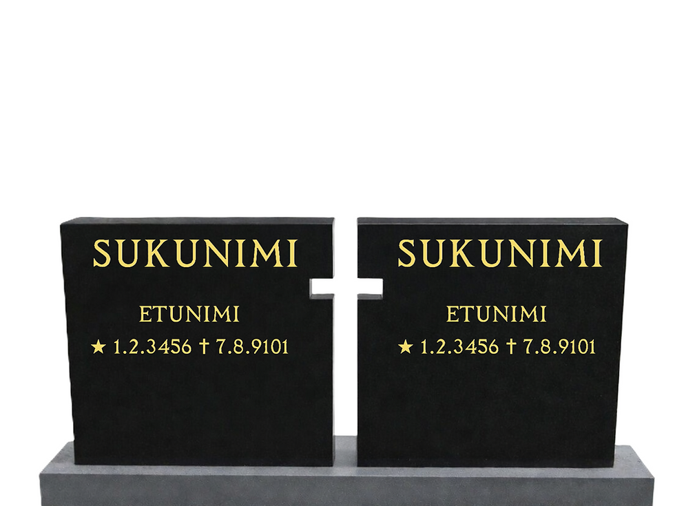 Pikkukuva: Rinnakkaishautakivi kahdella sukunimellä ja ristiveistoksella