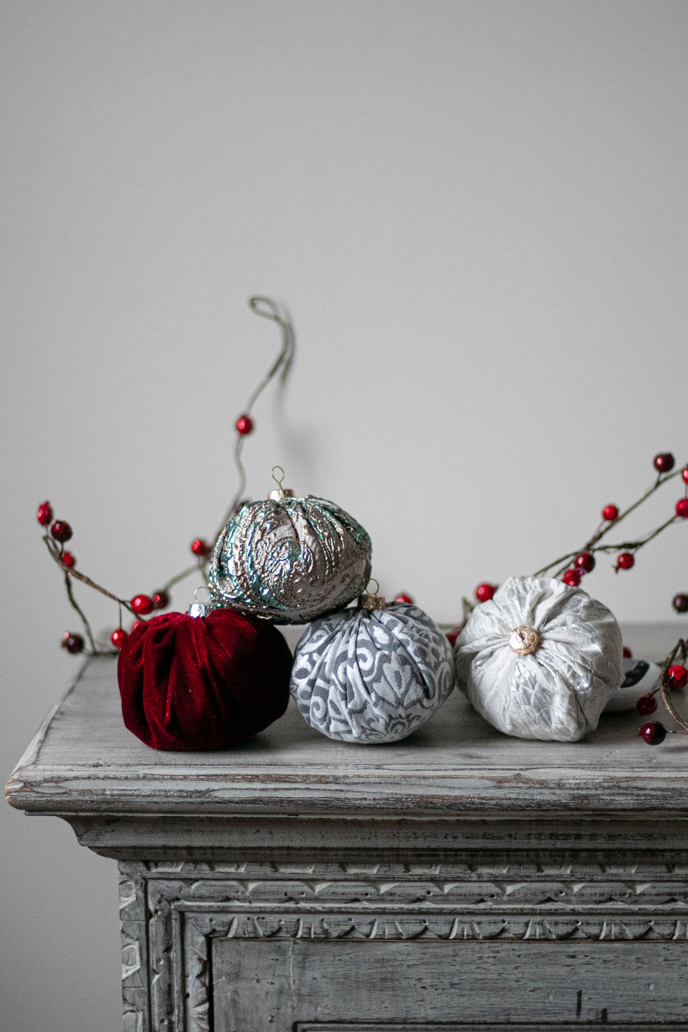 Fabric Ornaments filled with 100% Organic Cotton - Set of 4