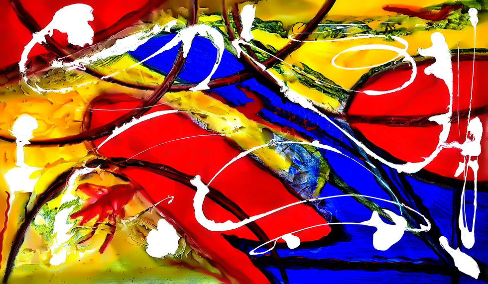 Close-up view of a vibrant abstract painting by Wesley Correa
