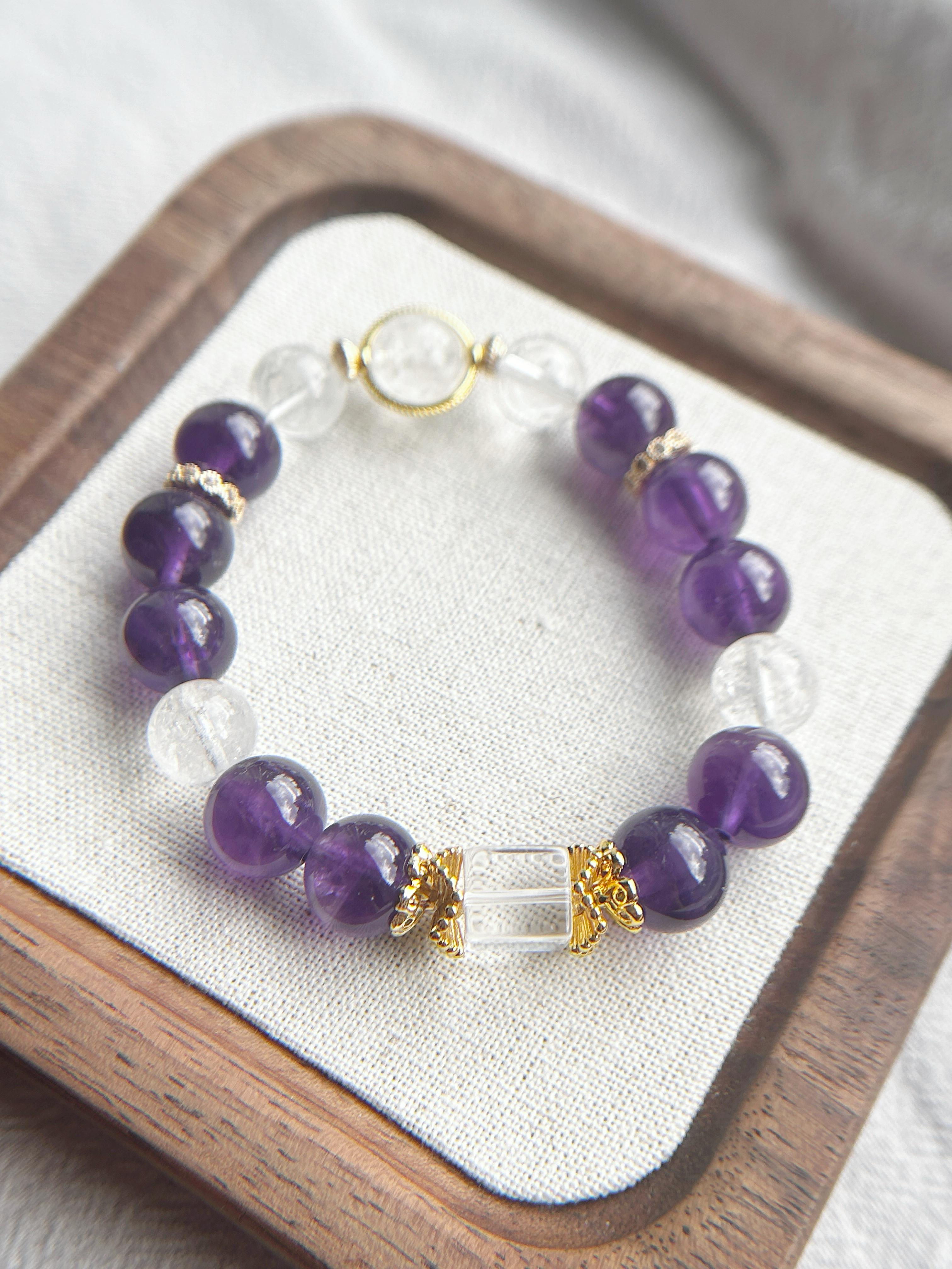 Crystal Clarity · Amethyst × Clear Quartz Cube Bracelet