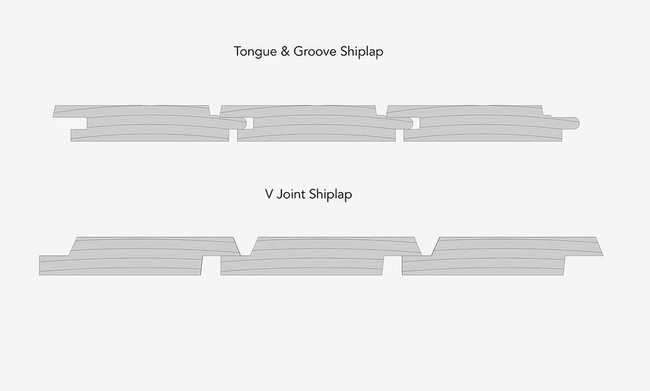This image shows timber cladding profile details, including V-joint and tongue and groove (T&G) systems. These interlocking profiles allow for concealed fixings and create consistent shadow lines, providing a clean, architectural finish suitable for both interior and exterior applications.