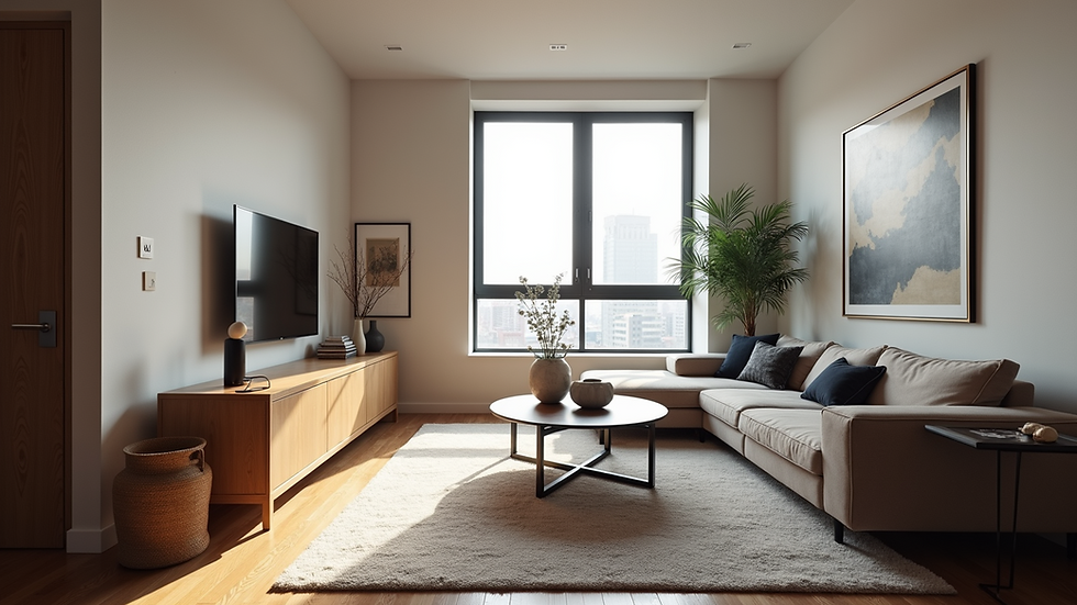 Eye-level view of a modern New York apartment living room