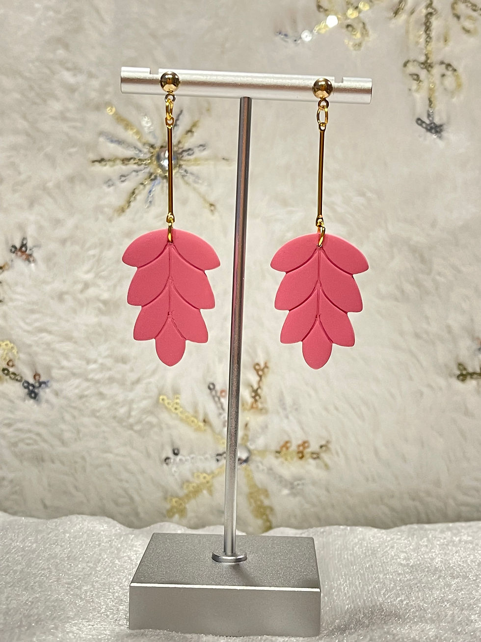 Polymer Clay Pink Leaf Drop Dangle