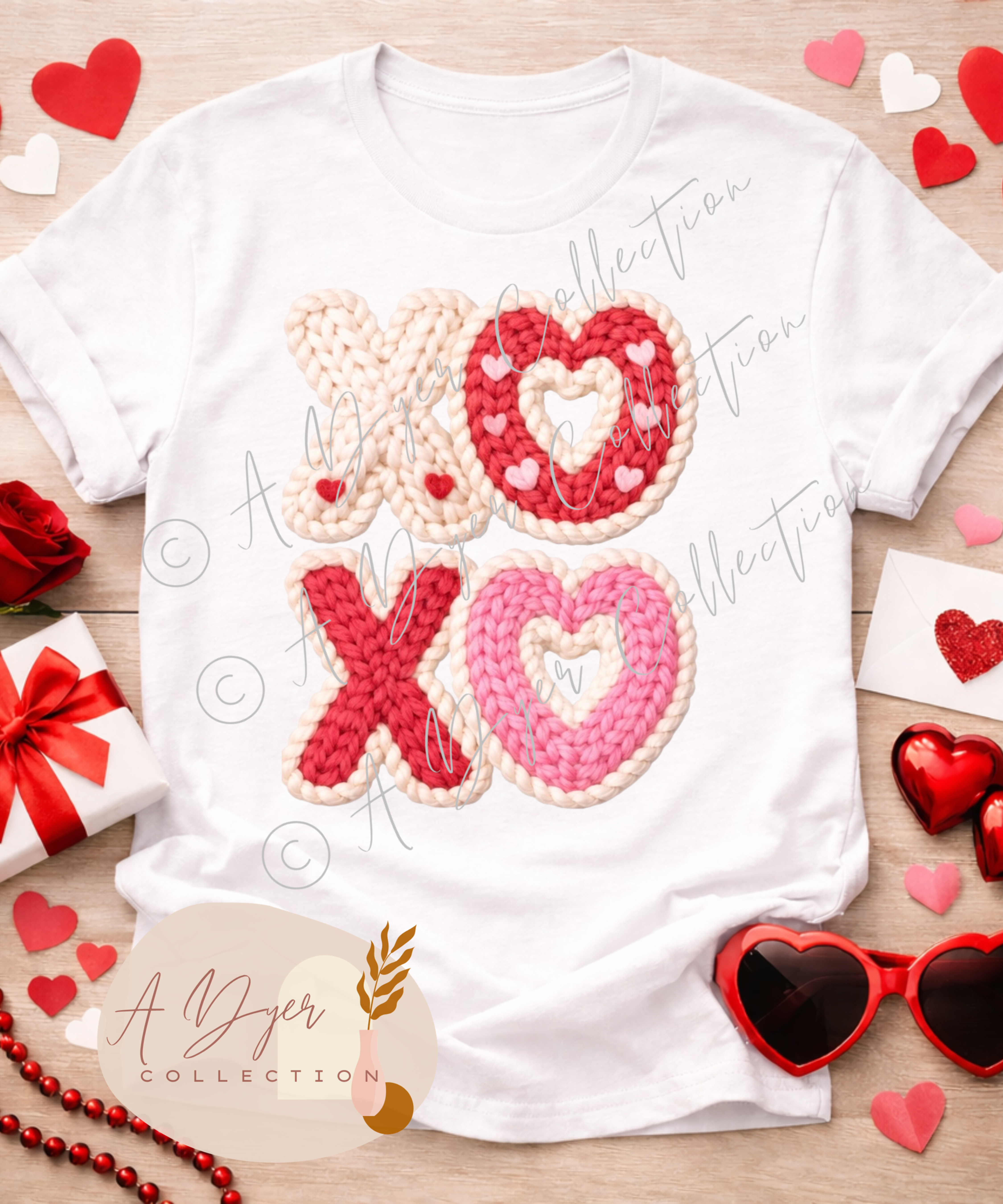Faux Yarn XOXO Double Stack with Valentine Colors Tshirt Mockup