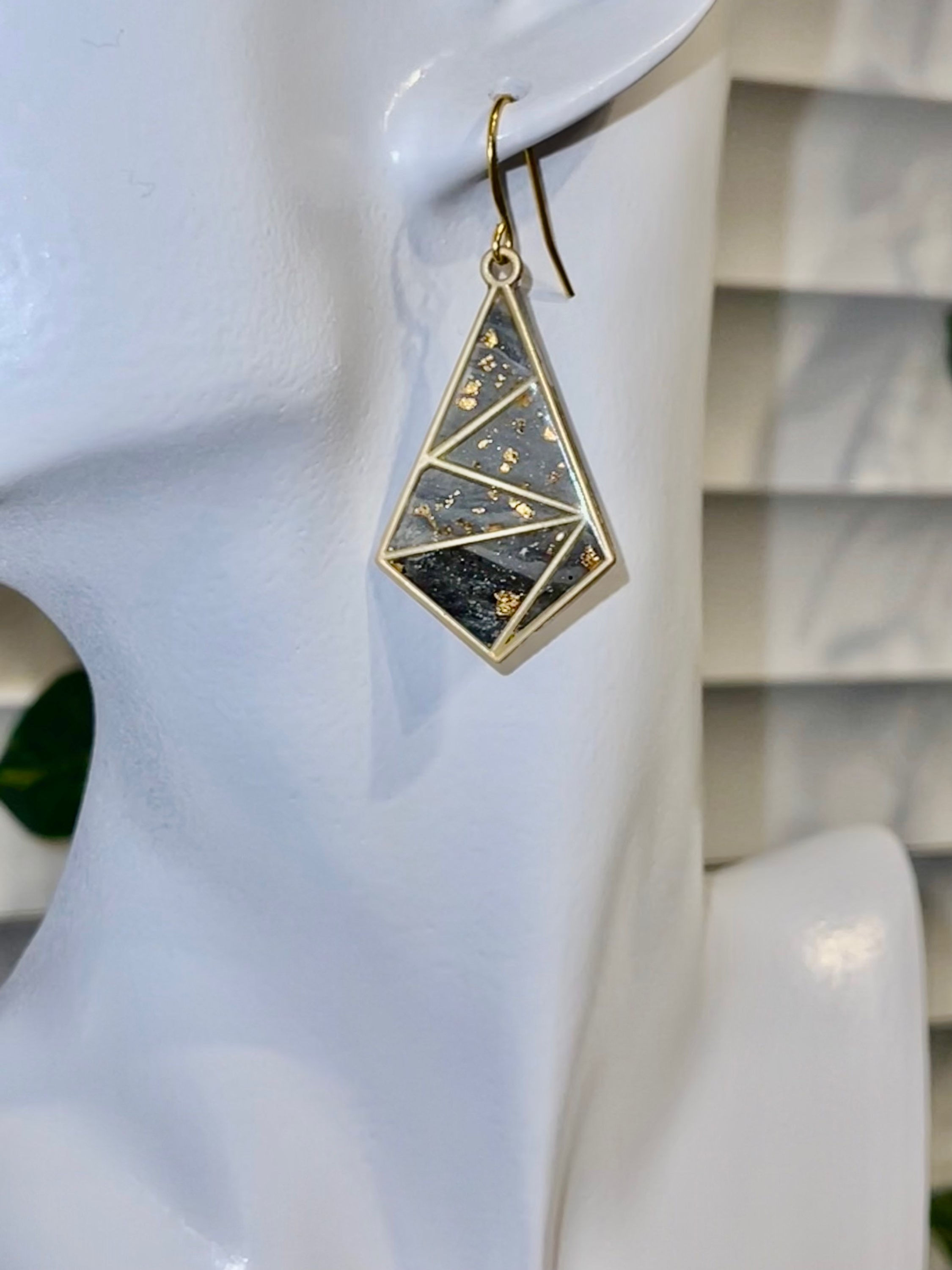 Marbled Gold Bezel - Polymer Clay Earrings - A Dyer Collection