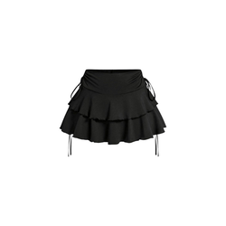 Black Women's Y2k Mini Ruffle Skirts with Shorts Tiered Layers Cute Elastic Waist Coquette Skort Dra