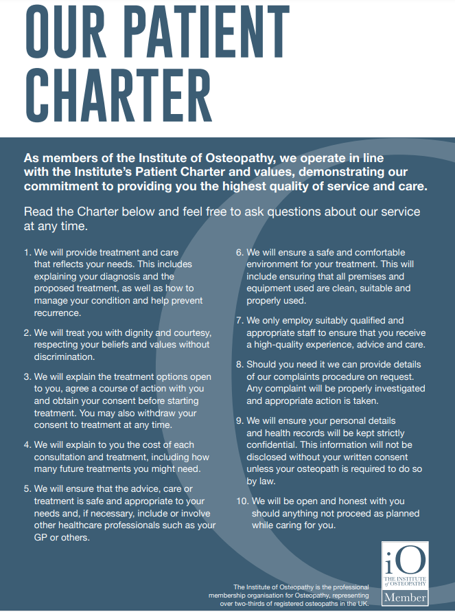 Institute of Osteopathy's Patient Charter