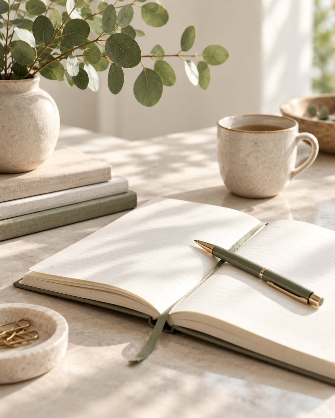 Illustrative goal-setting journal with botanical accents