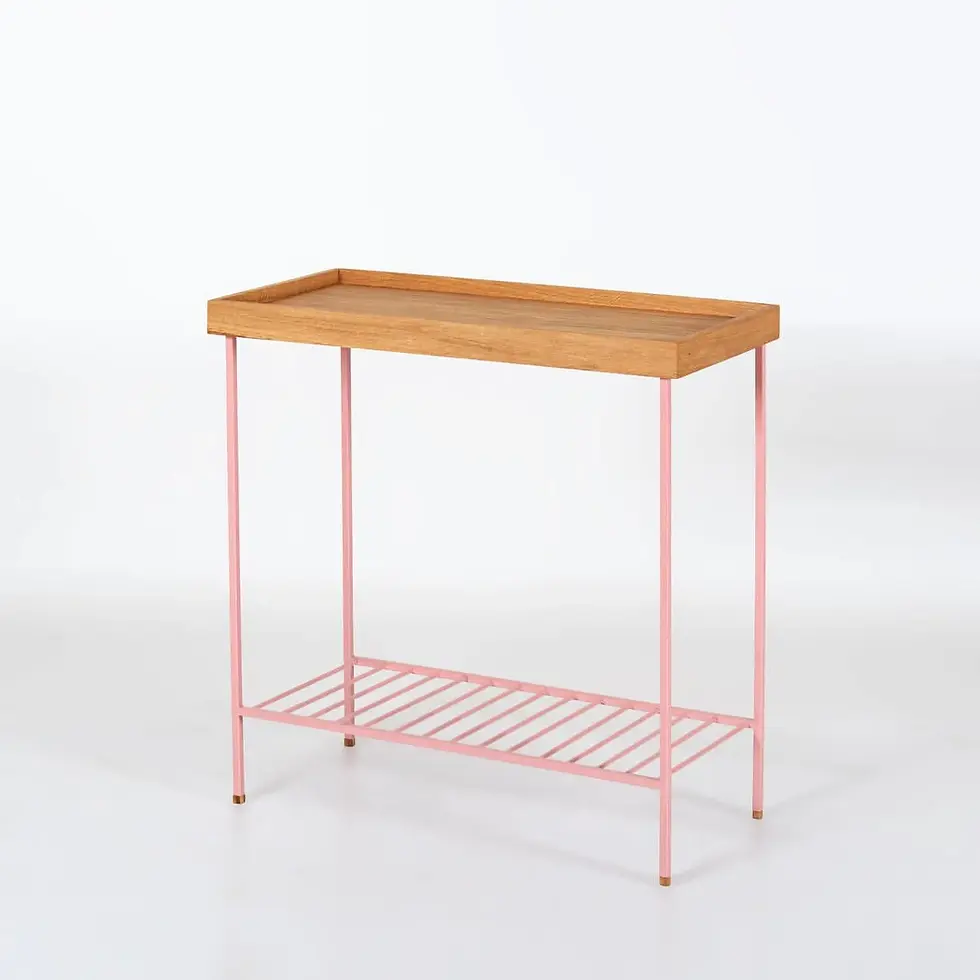 Thumbnail: EDGE Solid Oak Table / Flower Pott Pink Metall Legs
