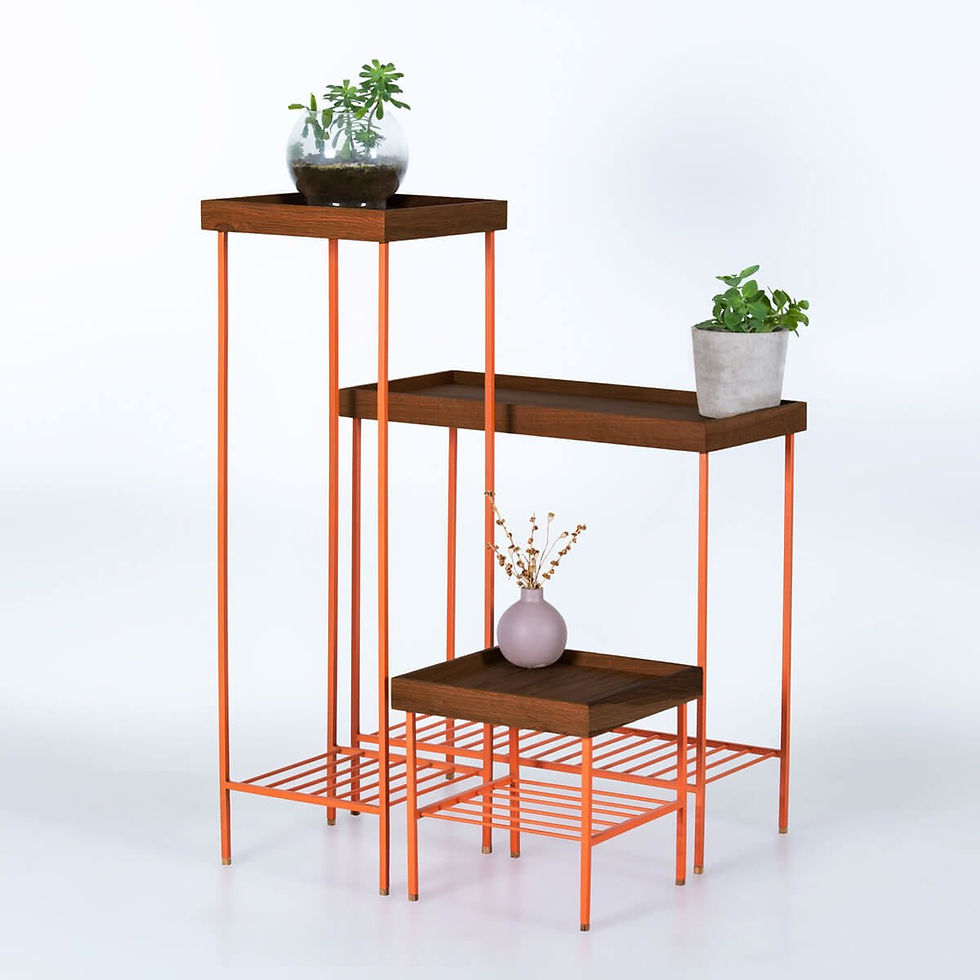 Thumbnail: EDGE Solid Oak Table / Flower Pott Orange Metall Legs