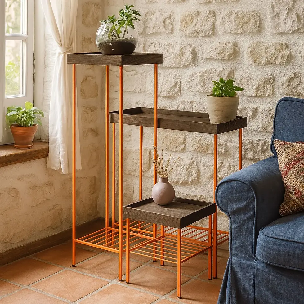 Thumbnail: EDGE Solid Oak Side Table / Flower Pott Set Orange Metall Legs