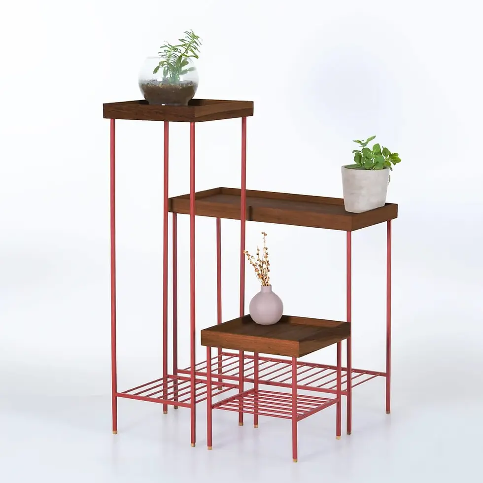 Thumbnail: EDGE Solid Oak Table / Flower Pott Red Metall Legs
