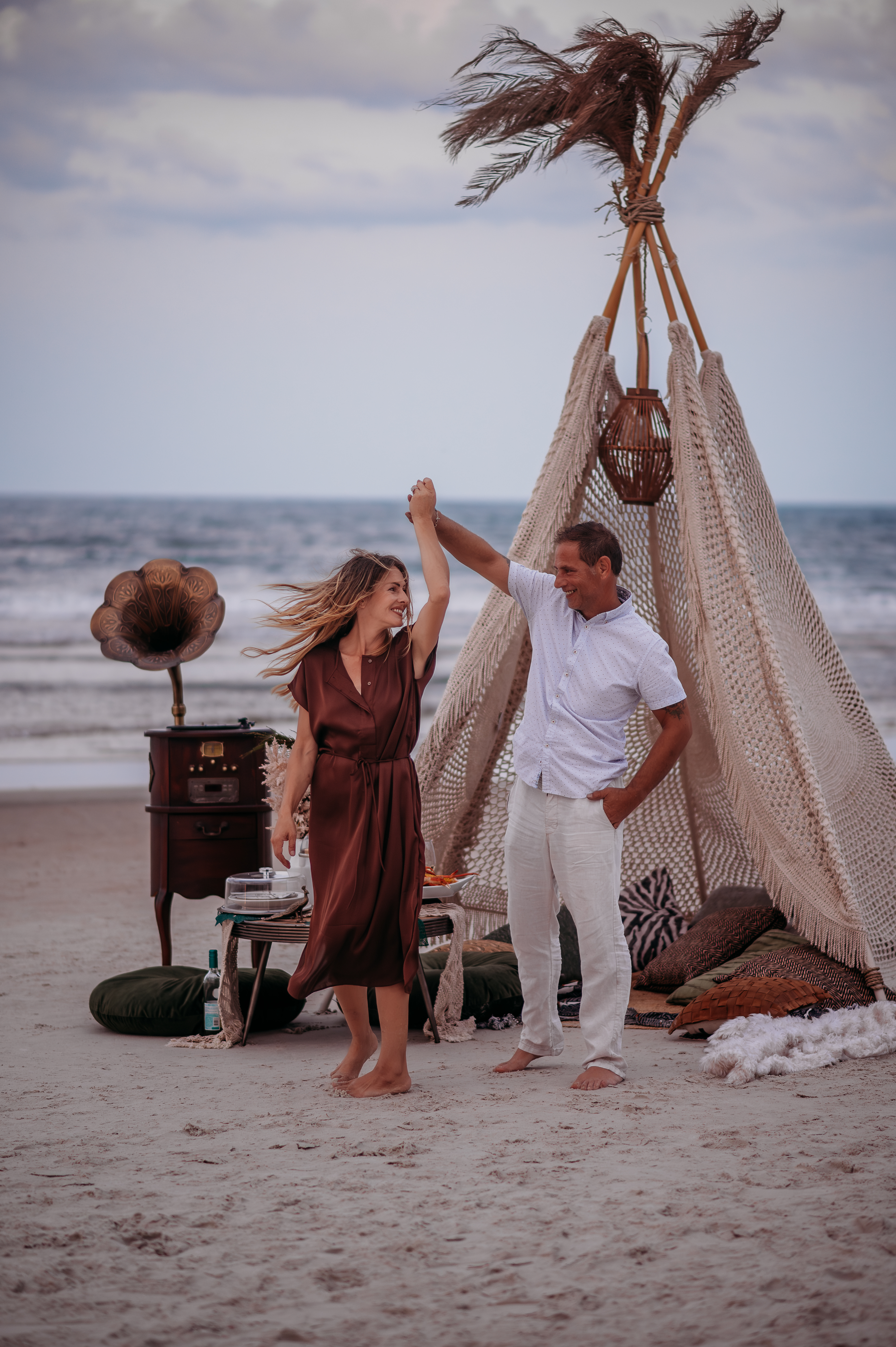Luxury beach teepee setup on the sand