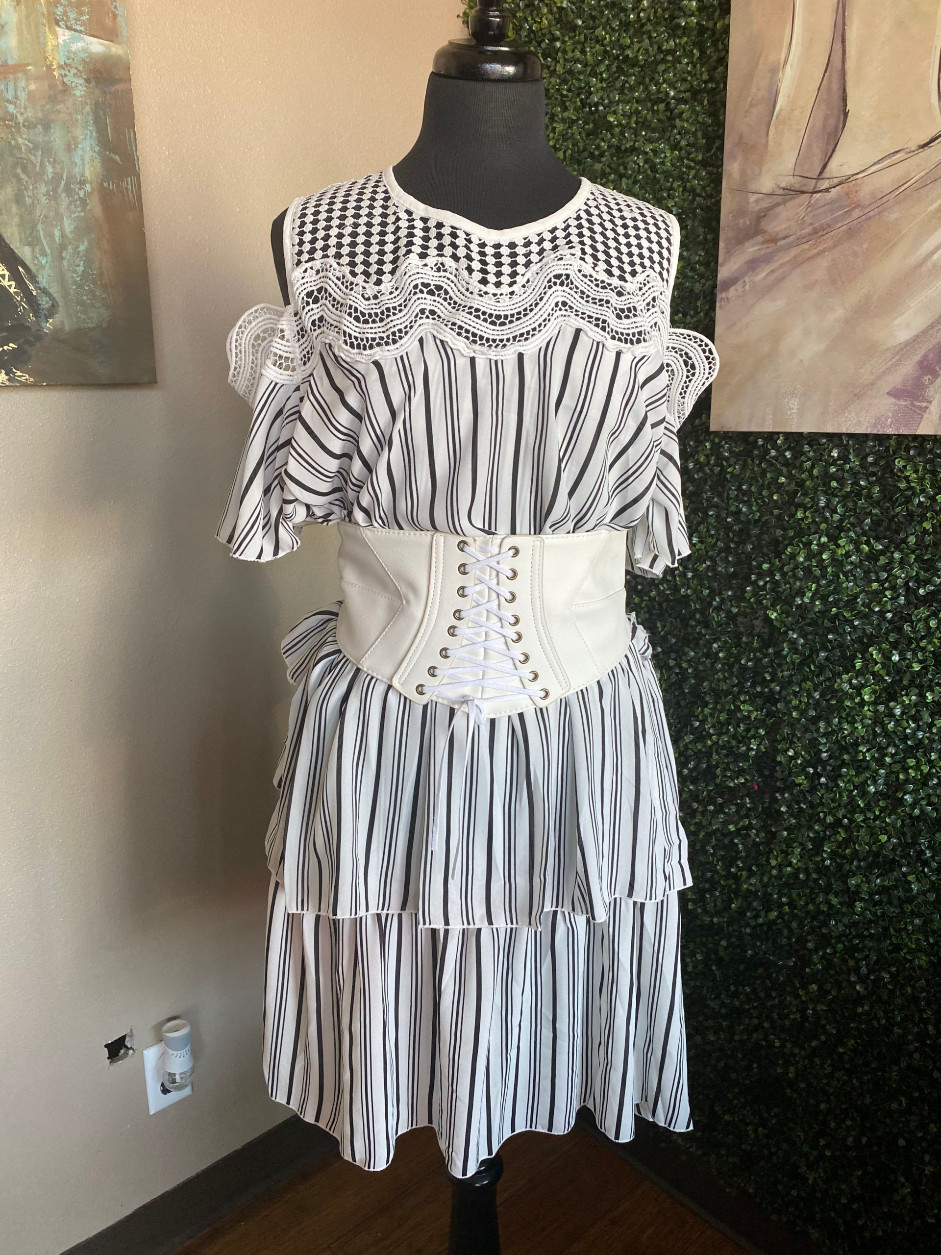 Casual Midi Maxi Strip Ruffle Dress