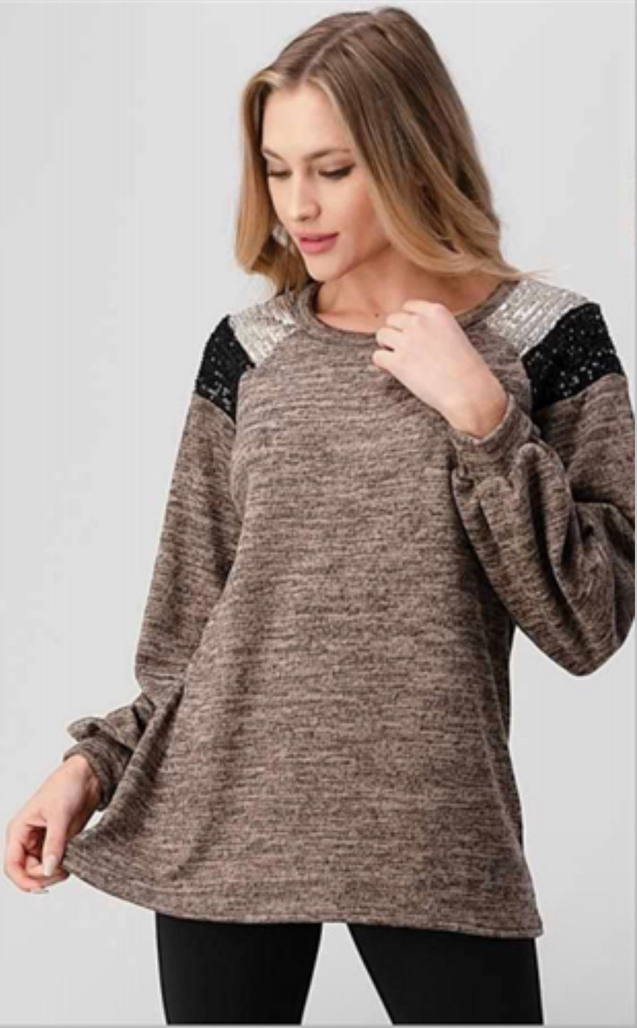 Two-tone Sequin Embellished Knit Top