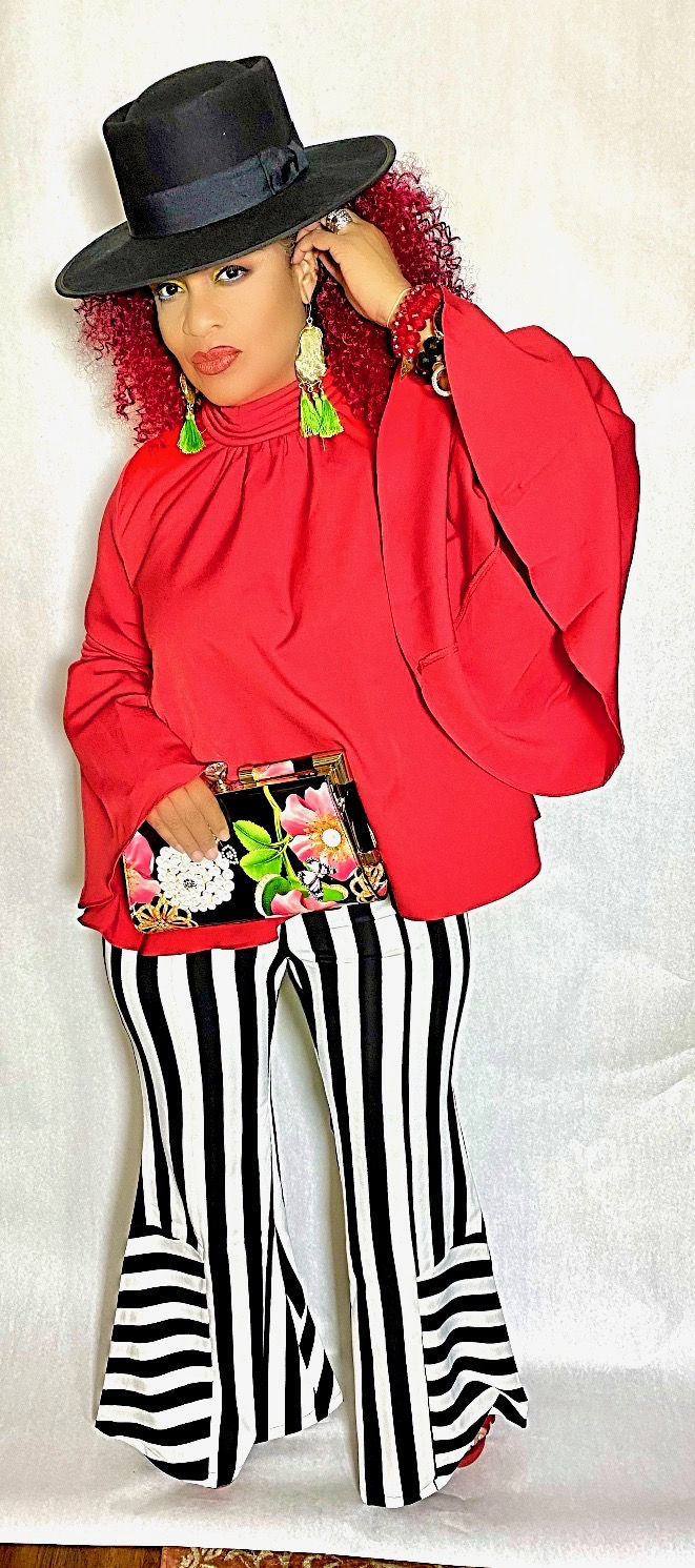 Red Flare Sleeve Back Zip Top