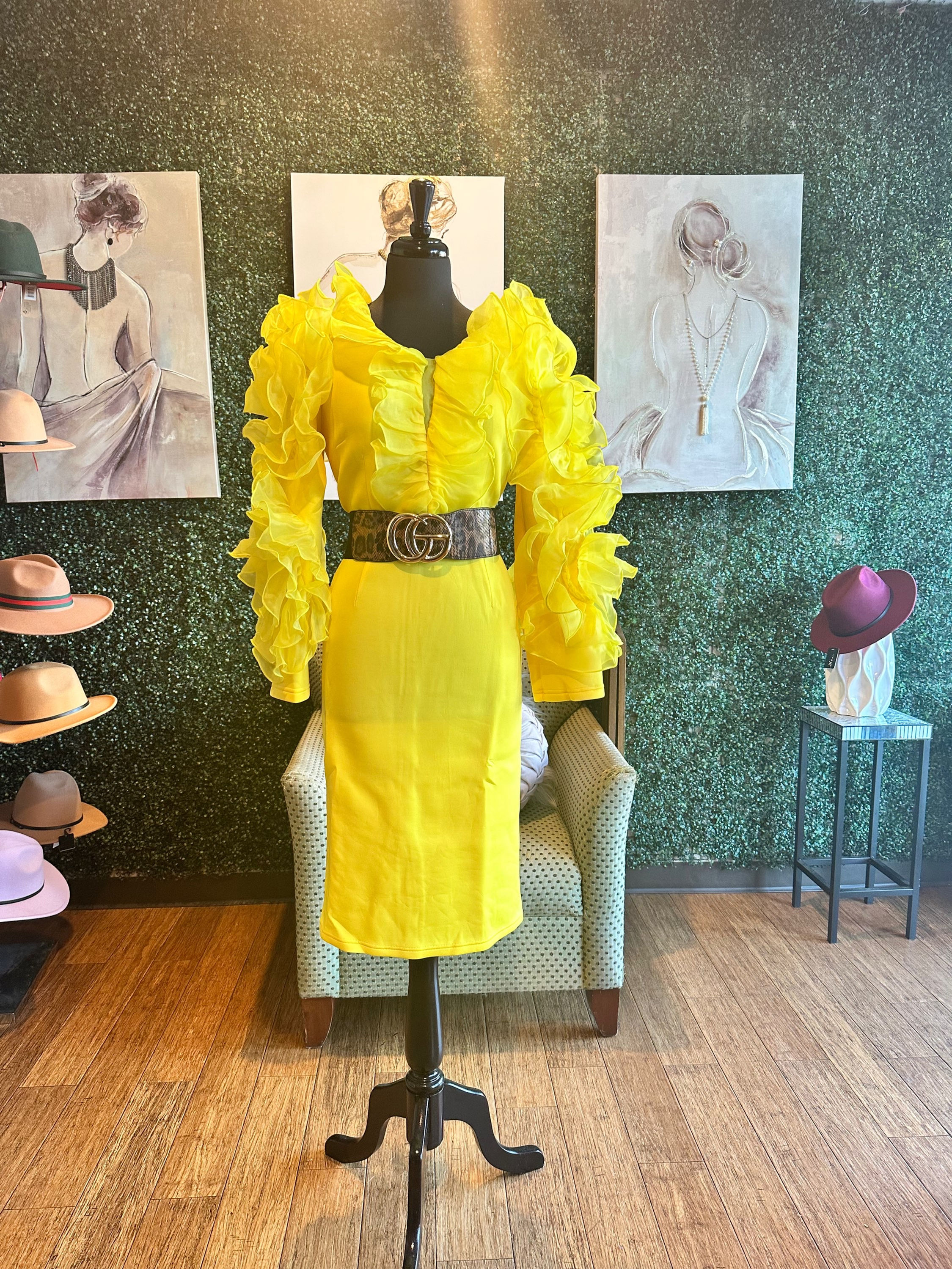 Organza Ruffle Sleeve Body Con Dress