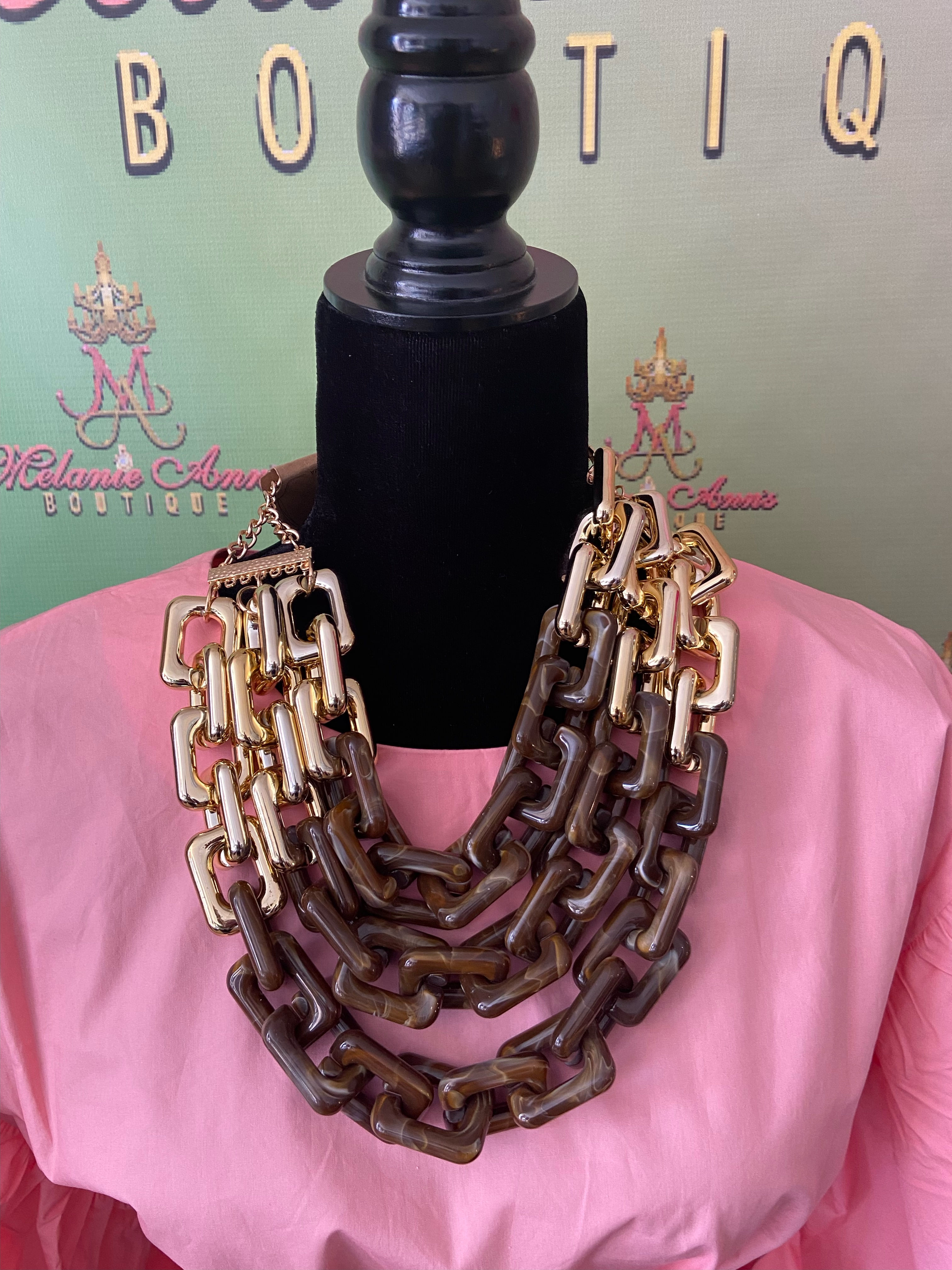 Brown & Gold Link Gold Chain Set With Bracelet