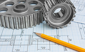 illustration roues dentées et dessin industriel : bureau d'études