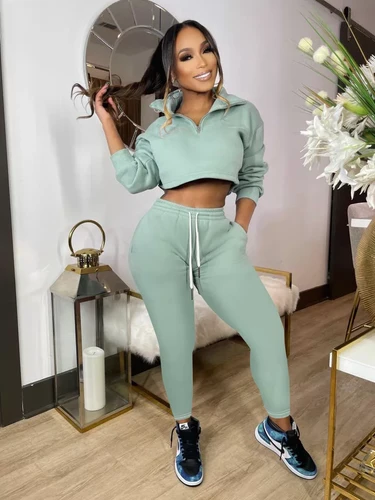 Kie'sSport Zipper Crop Top Two Piece | anusboutique Kie'sSport Zipper Crop Top Two Piece | anusboutique