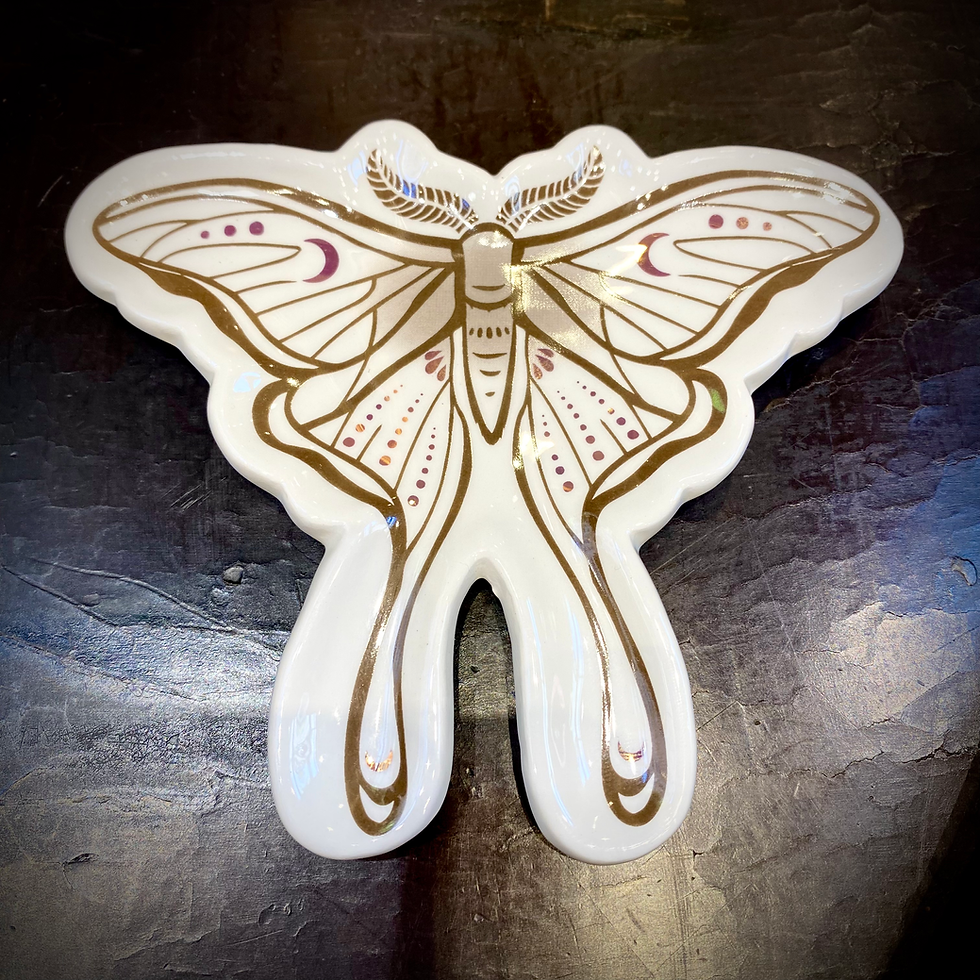 Vide-poche en forme de papillon Lune sur fond noir dans un cabinet de curiosités - idée cadeau papillon