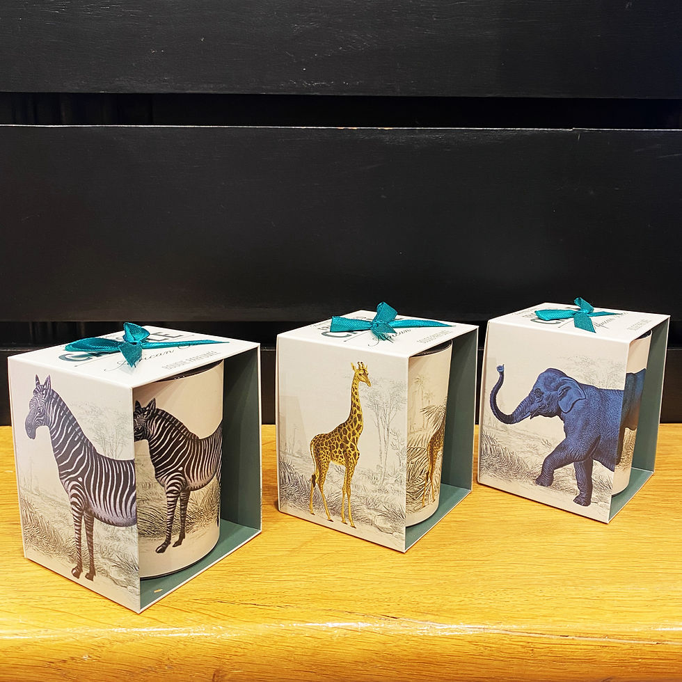 Bougie parfumée à la rose, au citron vert ou au clou de girofle avec décor zèbre, girafe ou éléphants