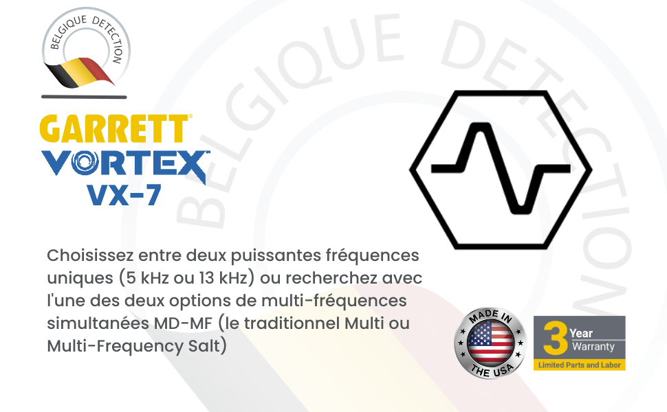 Miniature : Détecteur de métaux Garrett Vortex VX7 (Fréquences et mode) (MD-MF Multi-Dimensional Multi-Freq.)