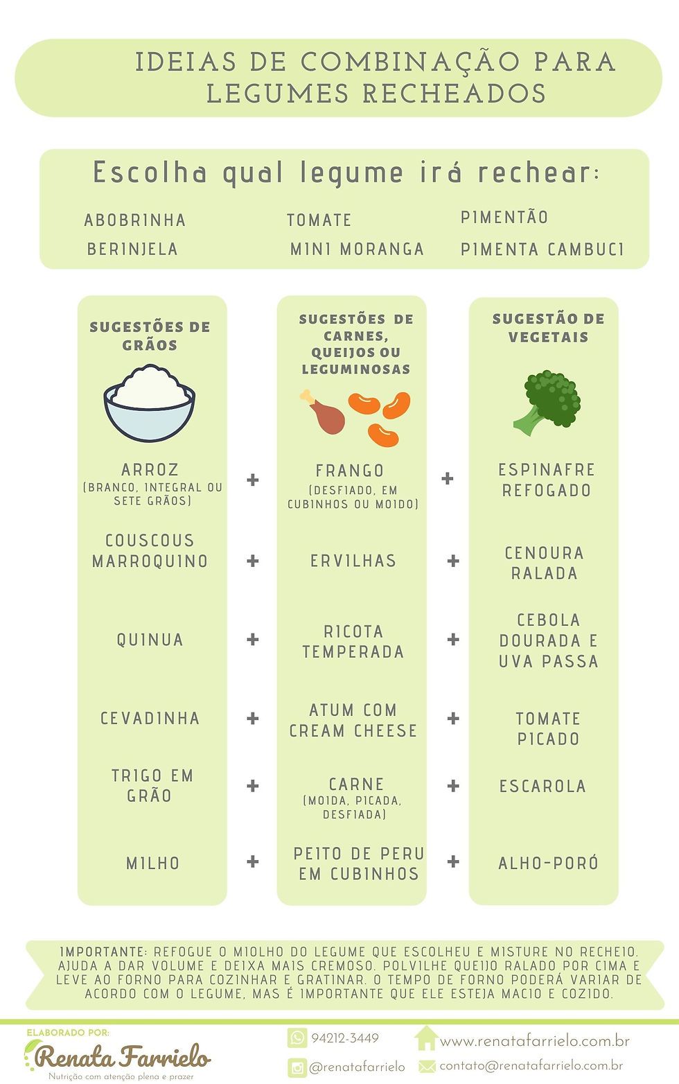 Infográfico Ideias de combinações para Legumes recheados