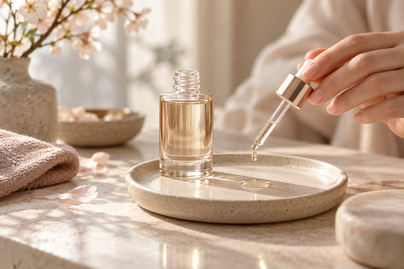 美容液のボトルとスポイトのイメージ