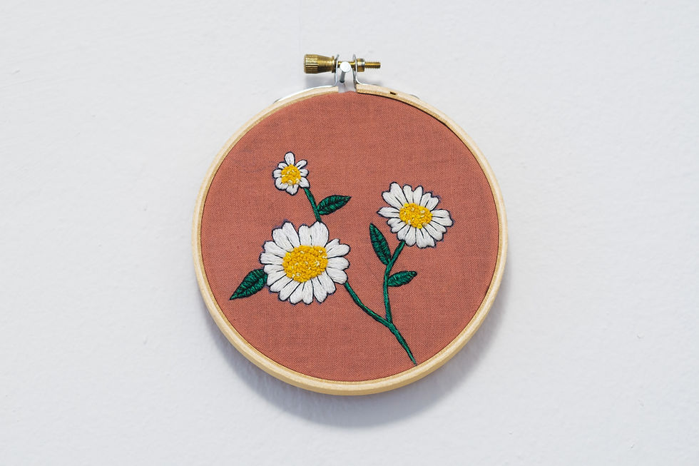 Daisies Embroidery | Burnt orange/pink, white