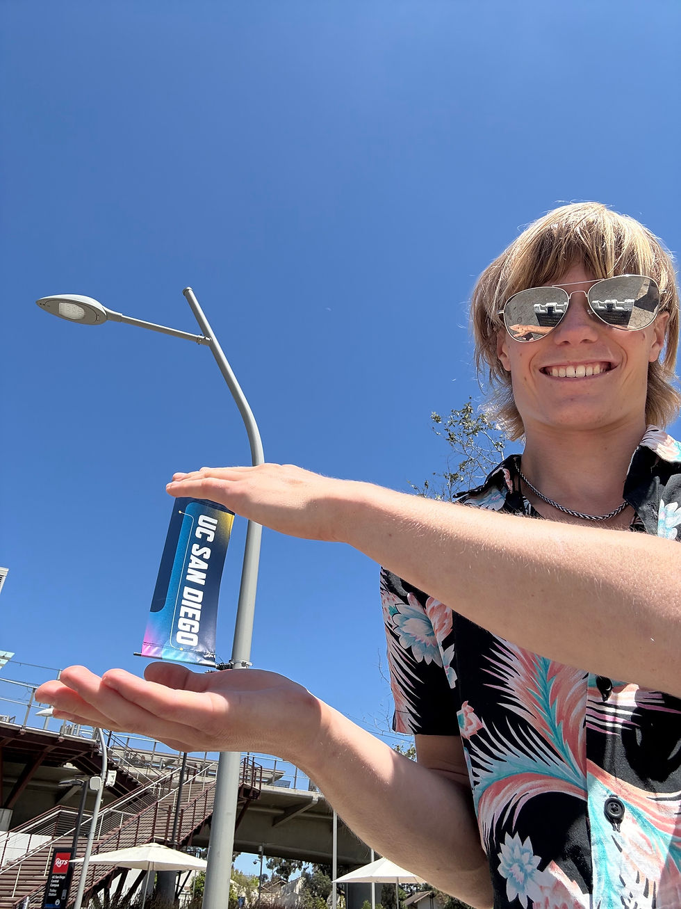 Capturing the UCSD spirit in front of the San Diego tram station