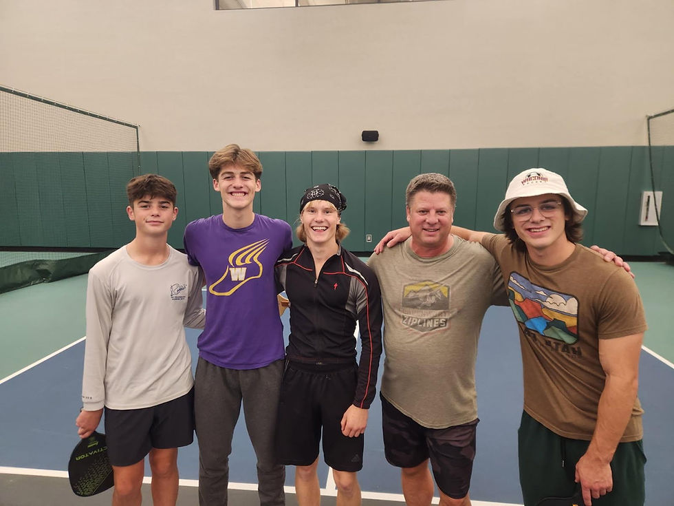 Commemorative pickleball pic. From left to right: Cruz, Bo, Me, Justin, and Rocco