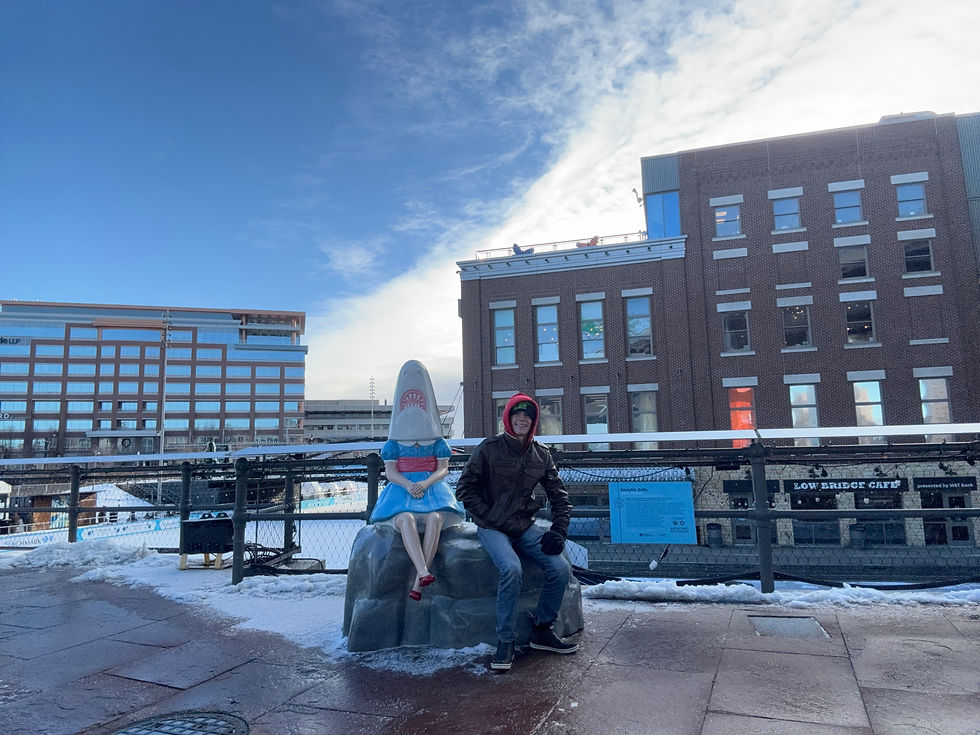 Taking a break with the only other person crazy enough to be by the water when it's this cold