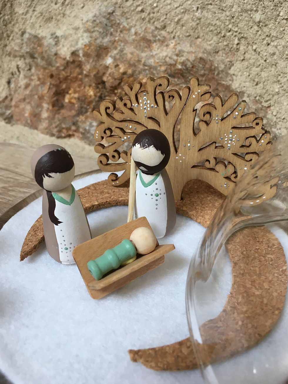 Miniature : Crèche sous cloche arbre de vie - Blanc & Gris