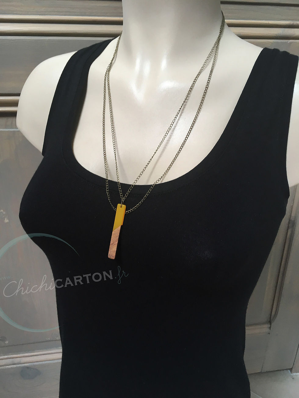 Miniature : Collier "rectangle" - Bois & résine - 2 couleurs