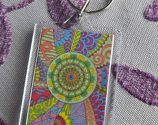 Unique 'Mandala Style 3' key ring in a multicoloured design.