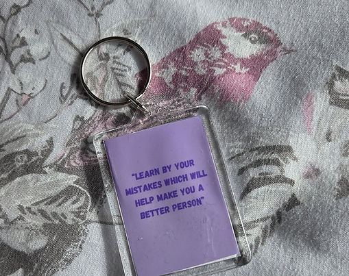Unique Inspirational Quote 'Learn By Your Mistakes' Lilac Key Ring