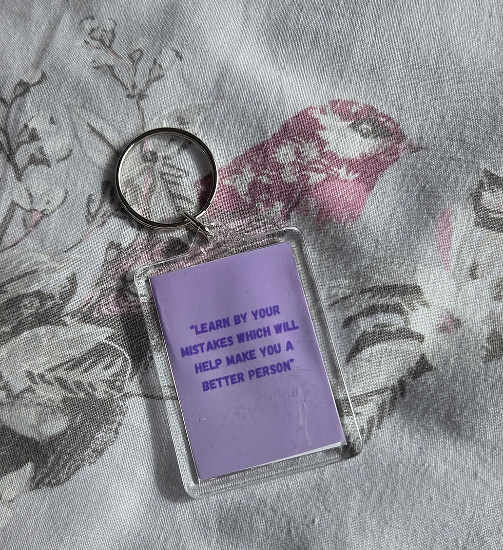 Unique Inspirational Quote 'Learn By Your Mistakes' Lilac Key Ring
