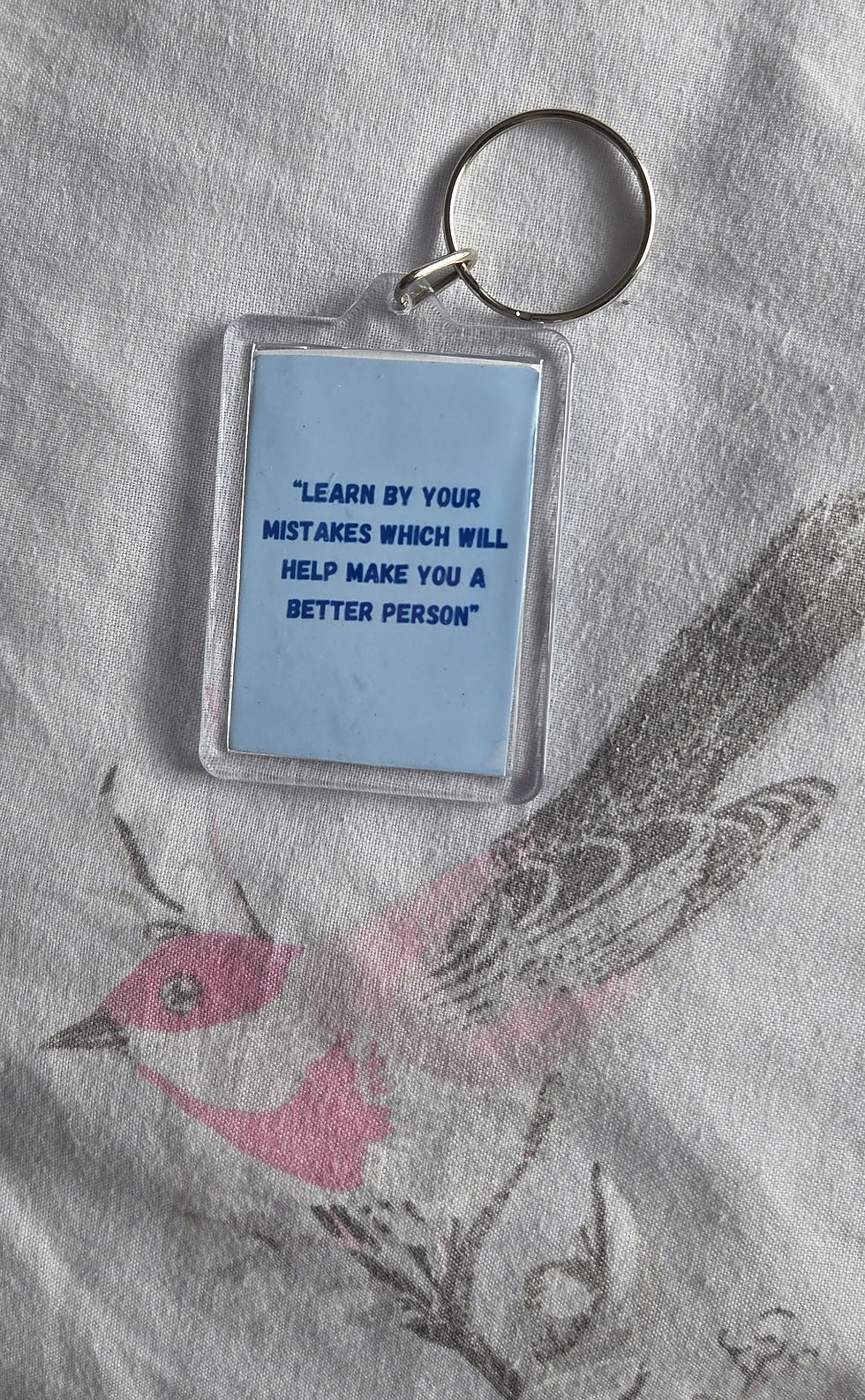 Unique Inspirational Quote 'Learn By Your Mistakes' Blue Key Ring