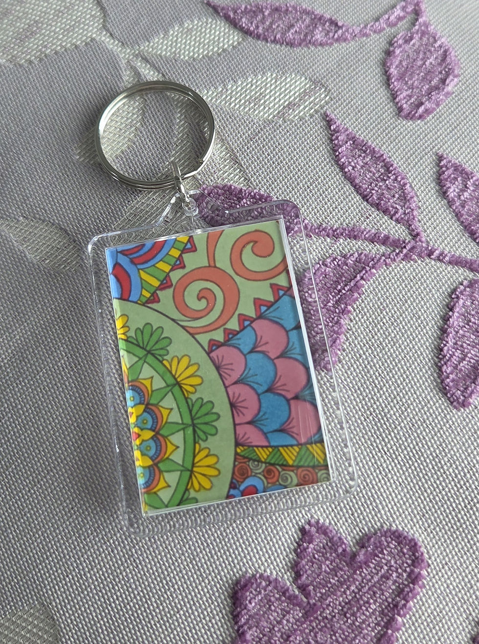 Unique 'Mandala Style 1' key ring in a multicoloured design.