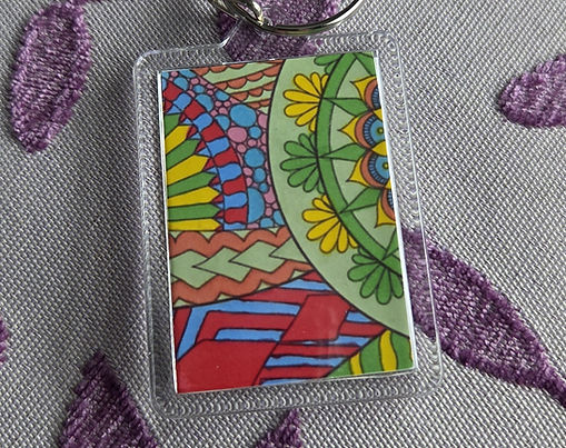 Unique 'Mandala Style 2' key ring in a multicoloured design.