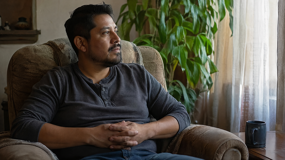 Man sitting thoughtfully in an armchair at home, representing Suboxone treatment support