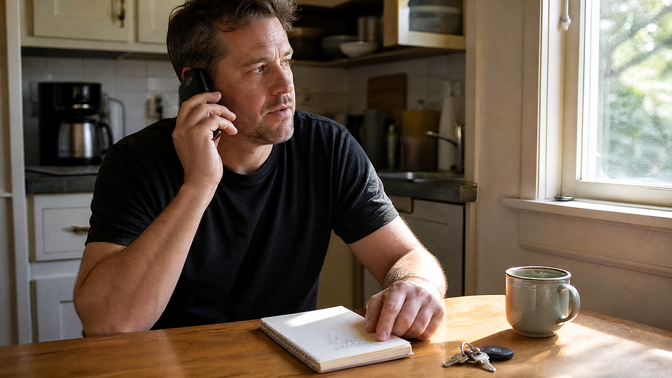 Man scheduling an appointment by phone at his kitchen table