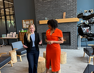 HBM Interior Designer, Katie Gaukin, talks with Pascale Sablan and America By DesignTV about the award-winning library Indianapolis Public Library, West Perry Branch. This library features aesthetics that reflect the surrounding nature, sustainable features like solar power, and and open, intuitive design that allows patrons to flow effortlessly through the library.